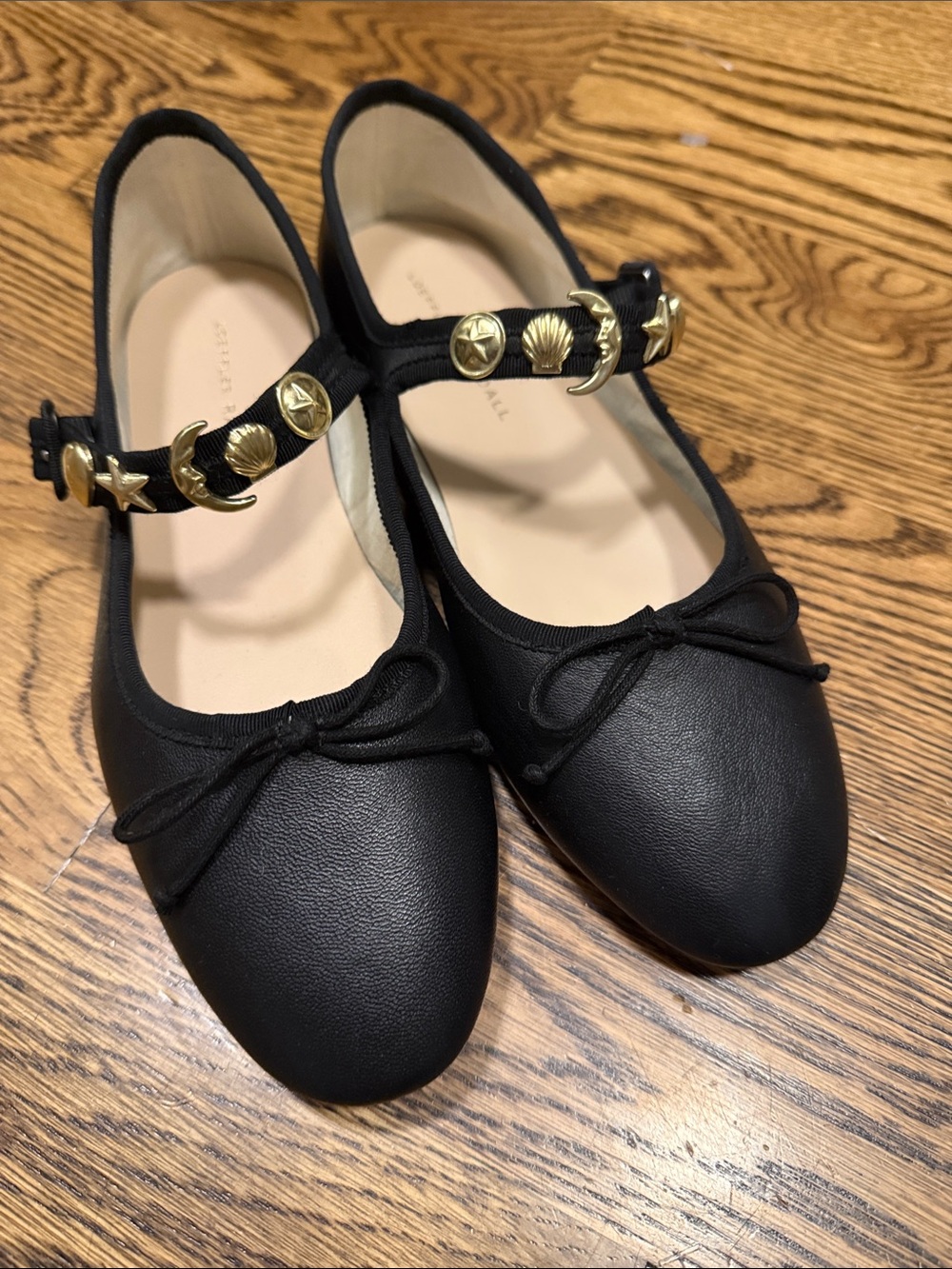 Loeffler Randall Black Mary Jane Flats with Gold Celestial Studs